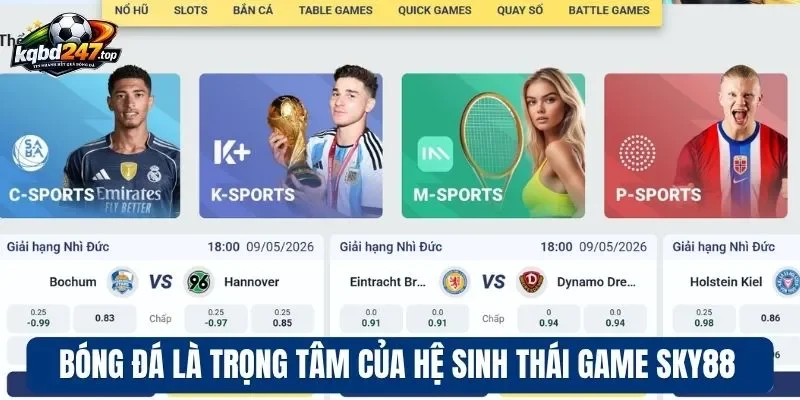 Bóng đá là trọng tâm của hệ sinh thái game Sky88