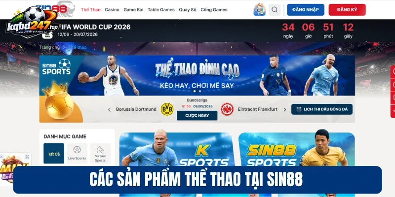 Các sản phẩm thể thao tại Sin88