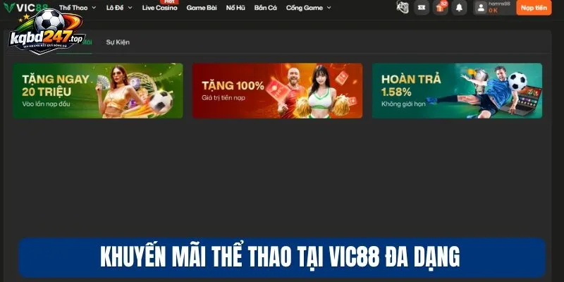 Khuyến mãi thể thao tại Vic88 đa dạng