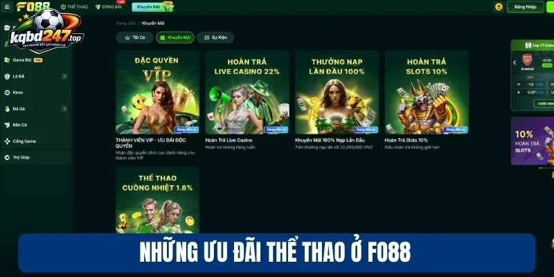 Những ưu đãi thể thao ở Fo88
